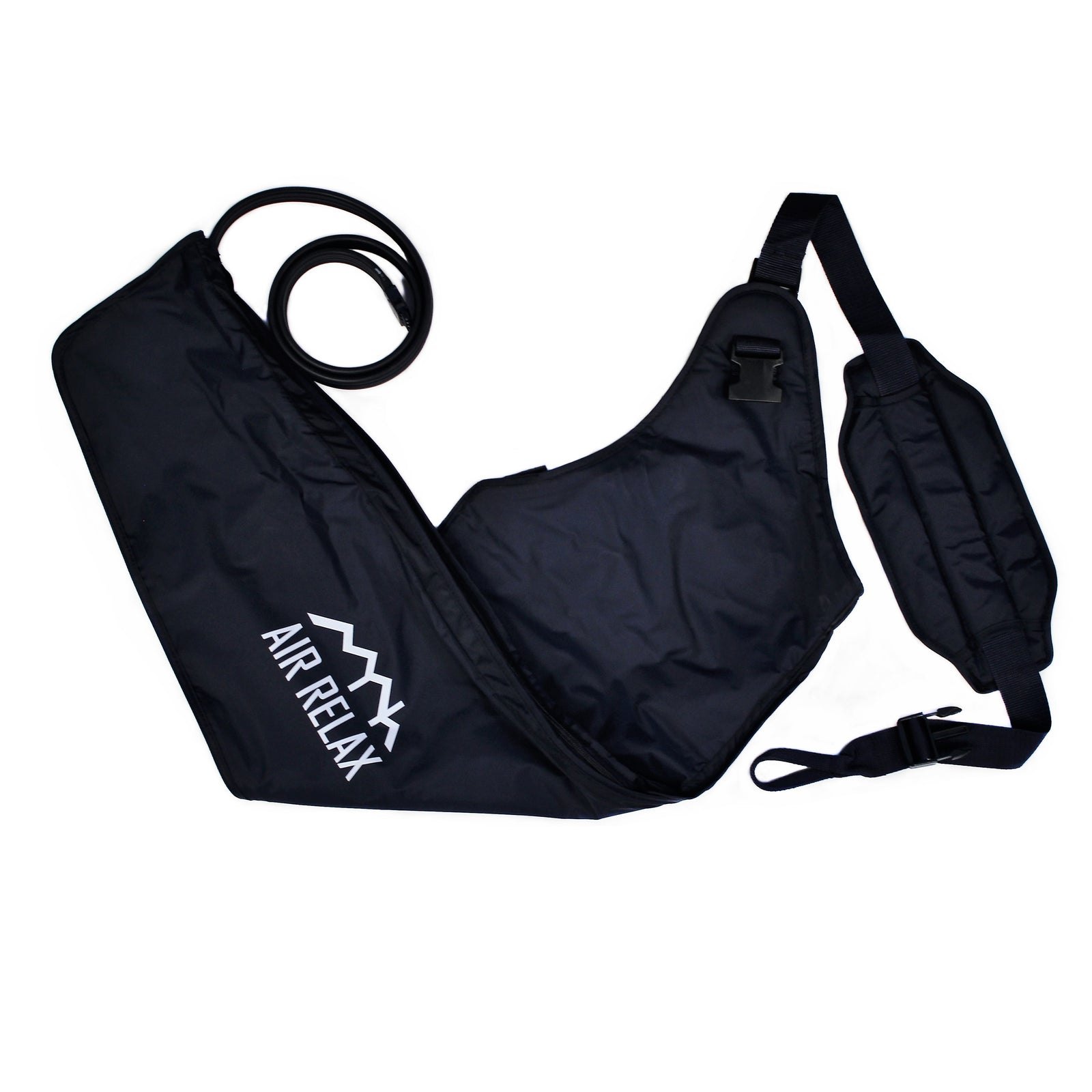 AIR RELAX AR-3.0 & AR-2.0 ARM SLEEVE — Black arm sleeve with strap laid flat