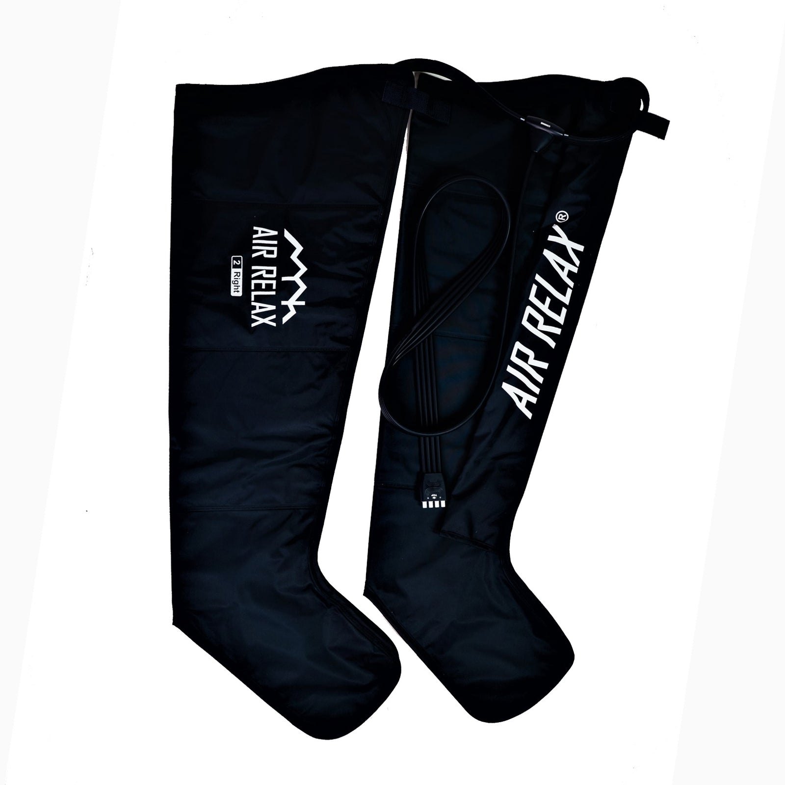 AIR RELAX AR-3.0 & AR-2.0 LEG SLEEVES — Pair of black leg sleeves with connecting air hose